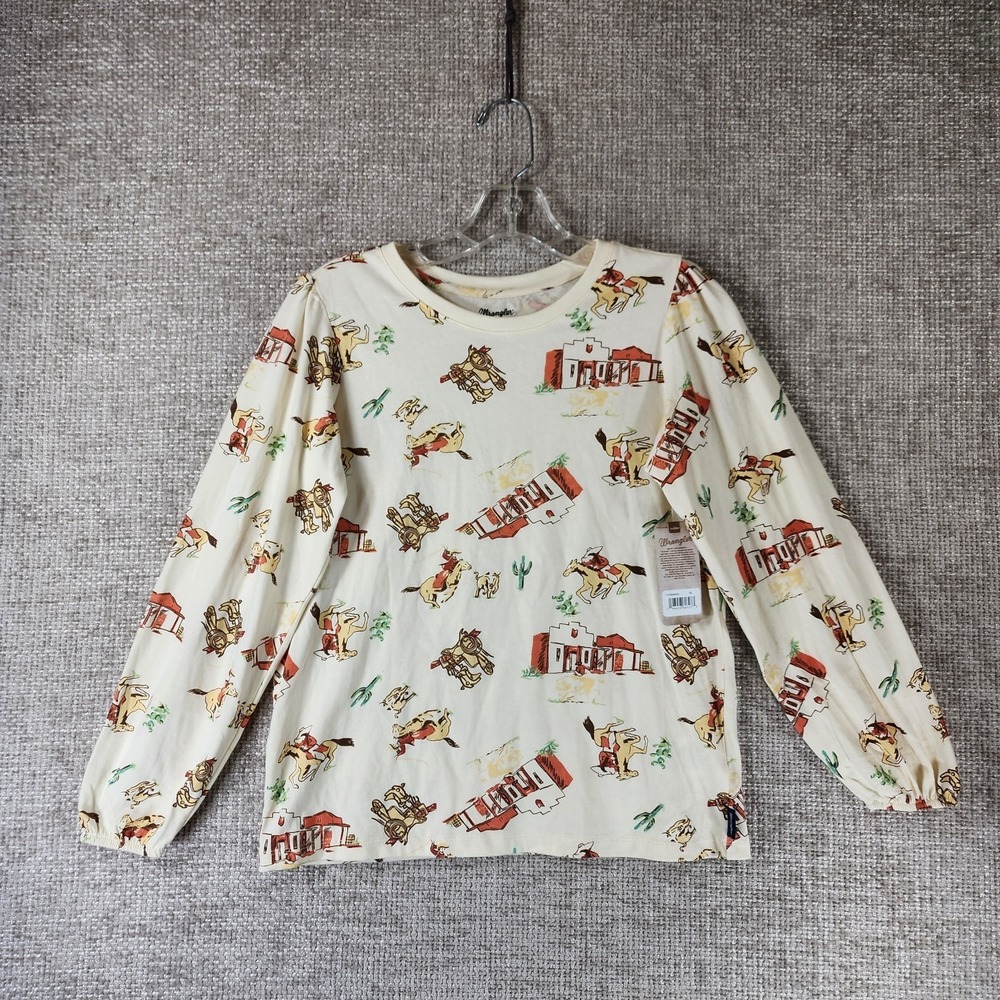 Wrangler Puff Sleeve Western Print Top Girls XL Long Sleeve Stretch Knit NWT